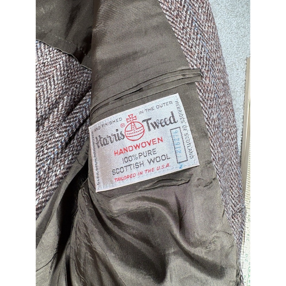 Vtg Harris Tweed Blazer Mens Brown Gray Herringbone Scottish Wool Sport Coat 44 - Picture 2 of 7